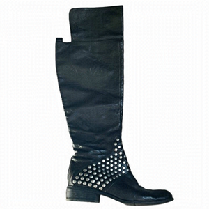 𝅺NINE West Vanickson Black Leather Tall Studded Boots SZ 6